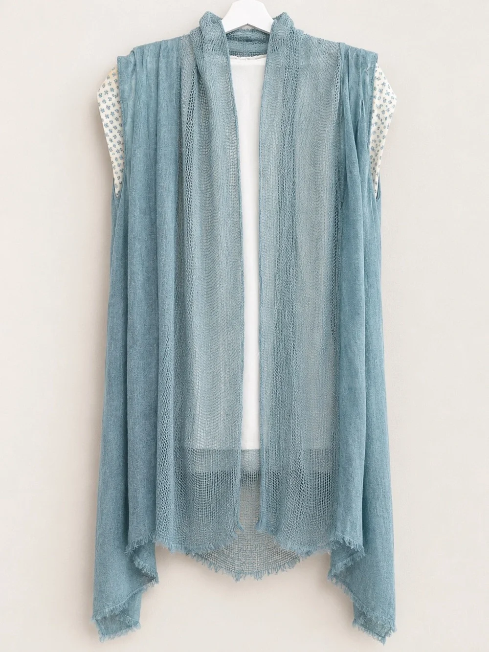 Free People Blue Open Knit Boho Kimono Cardigan One Size